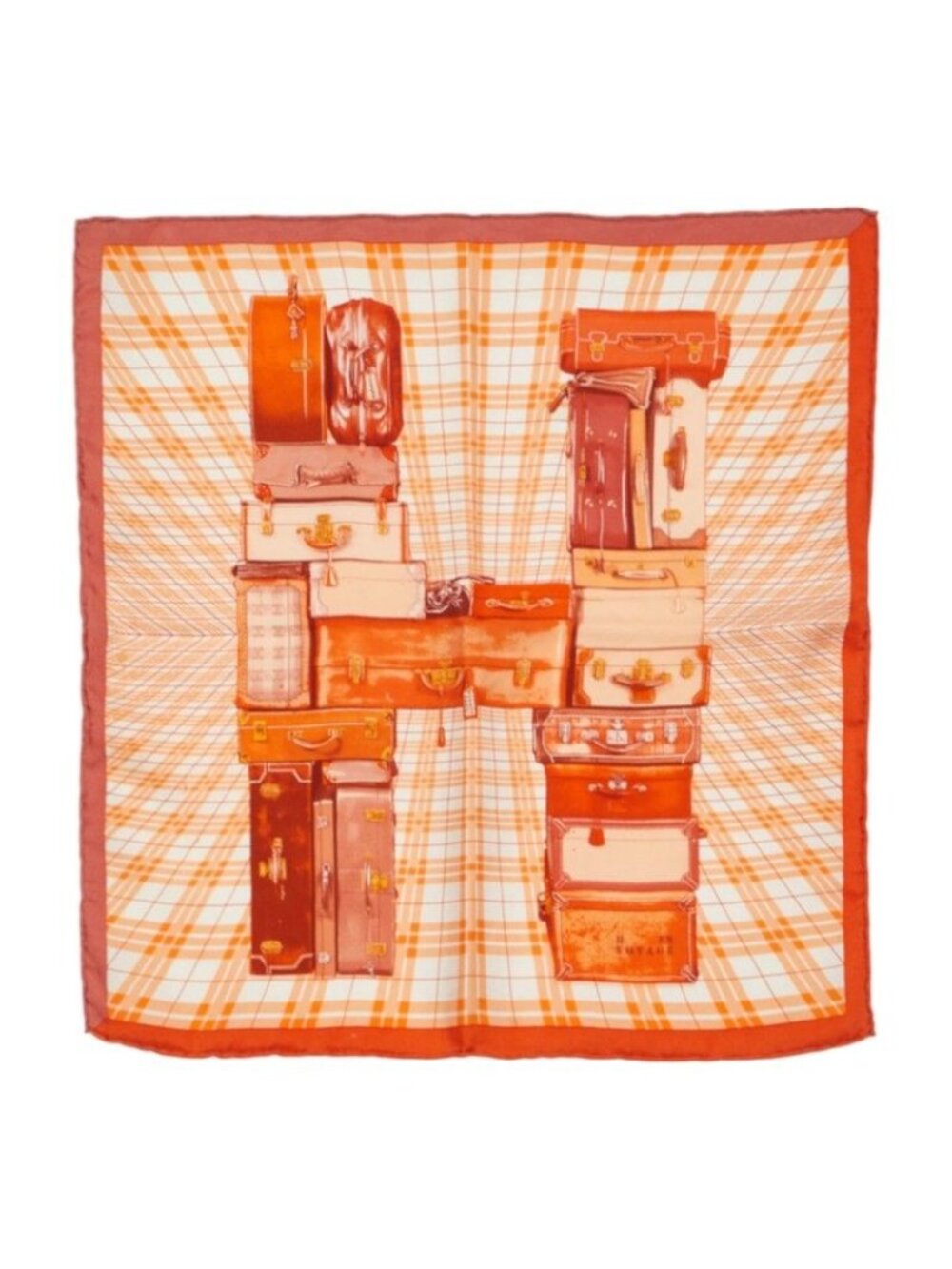Hermes Carre 45 H en Voyage Traveling Scarf Orange Silk